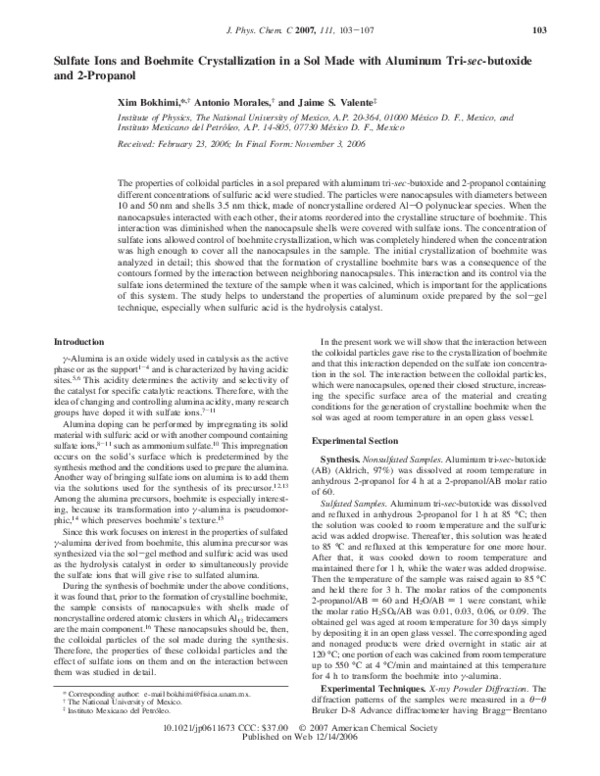 (PDF) Sulfate ions and boehmite crystallization in a sol made with ...