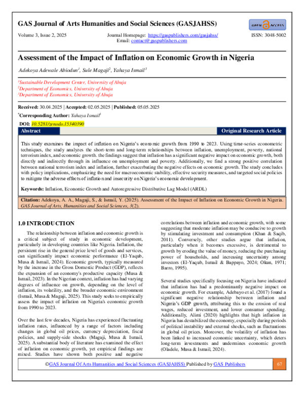 (PDF) Assessment of the Impact of Inflation on Economic Growth in Nigeria
