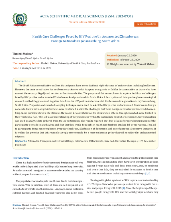 (PDF) Health Care Challenges Faced by HIV Positive Undocumented ...