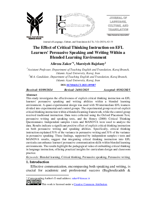 (PDF) The Effect of Critical Thinking Instruction on EFL Learners ...