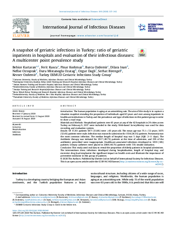 (PDF) A snapshot of geriatric infections in Turkey: ratio of geriatric ...