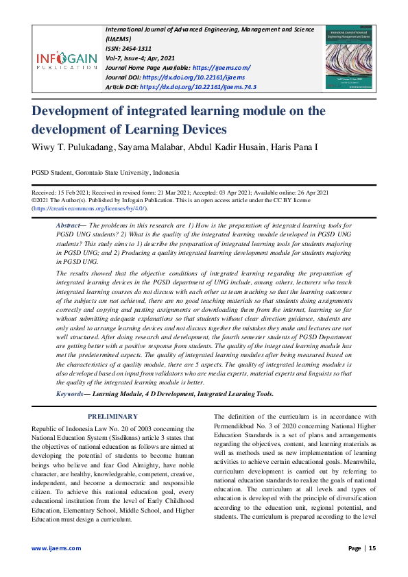 (PDF) Development of integrated learning module on the development of ...