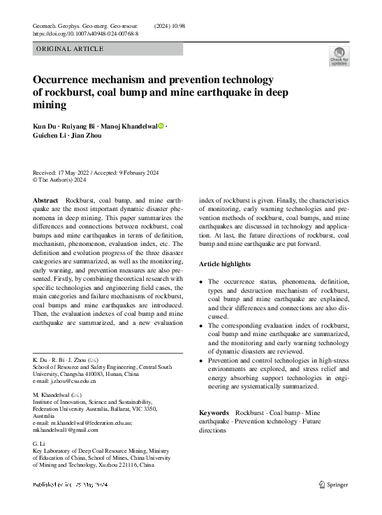 (PDF) Occurrence mechanism and prevention technology of rockburst, coal ...