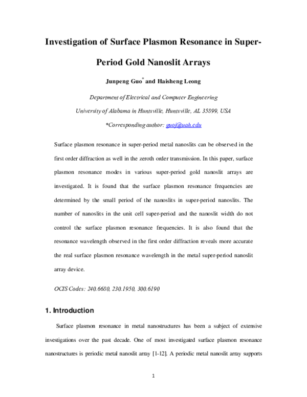 (PDF) Investigation of surface plasmon resonance in super-period gold ...