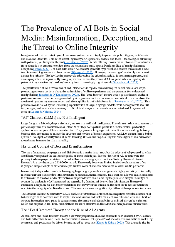 (PDF) The Prevalence of AI Bots in Social Media: Misinformation ...