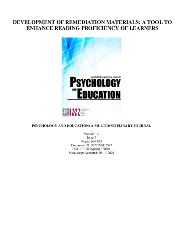 First page of “Development of Remediation Materials: A Tool to Enhance Reading Proficiency of Learners”