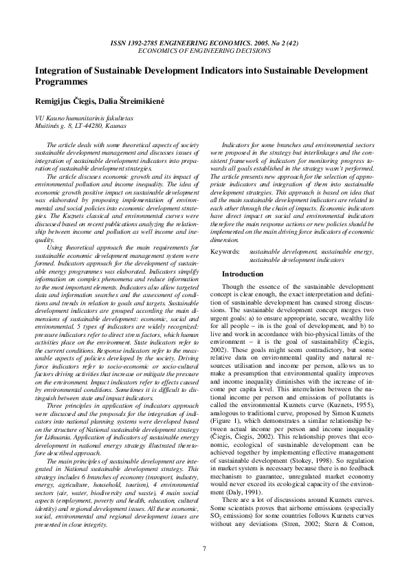 (PDF) Integration of Sustainable Development Indicators into ...