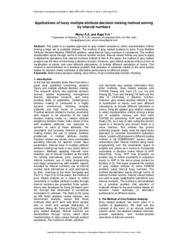 (PDF) Applications of fuzzy multiple attribute decision making method ...