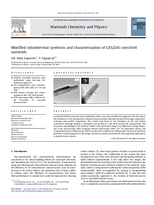 (PDF) Modified solvothermal synthesis and characterization of CdS/ZnS ...