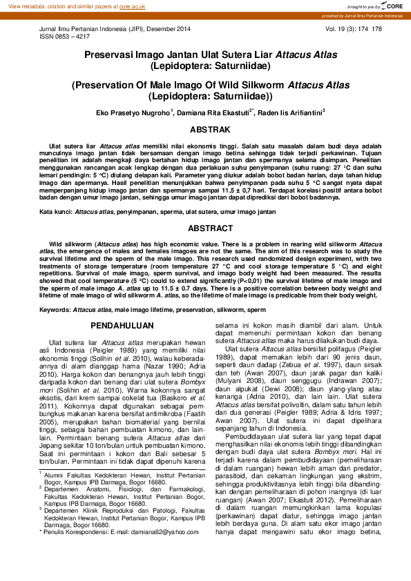 (PDF) Preservasi Imago Jantan Ulat Sutera Liar Attacus Atlas ...