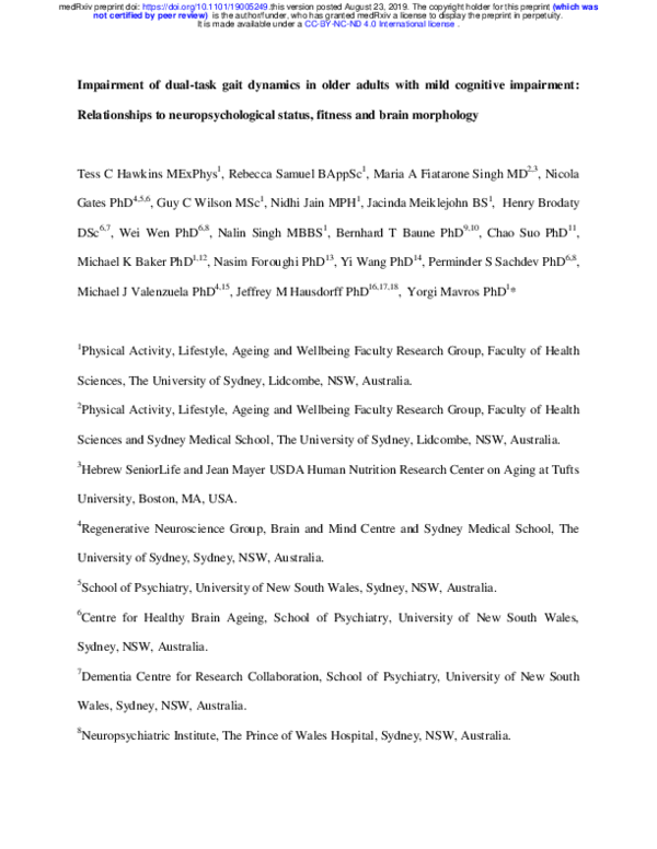 (PDF) Impairment of dual-task gait dynamics in older adults with mild ...
