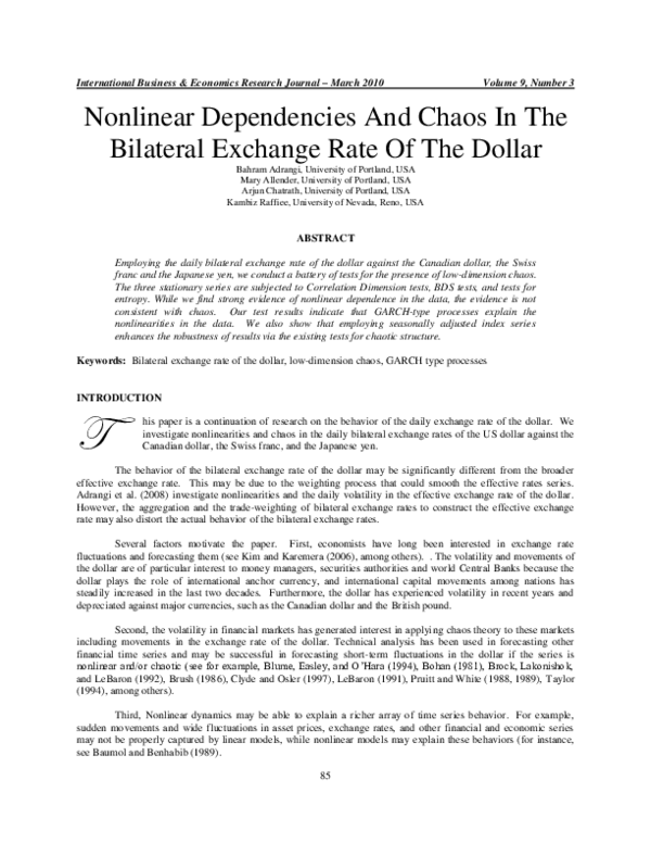 First page of “Nonlinear Dependencies And Chaos In The Bilateral Exchange Rate Of The Dollar”