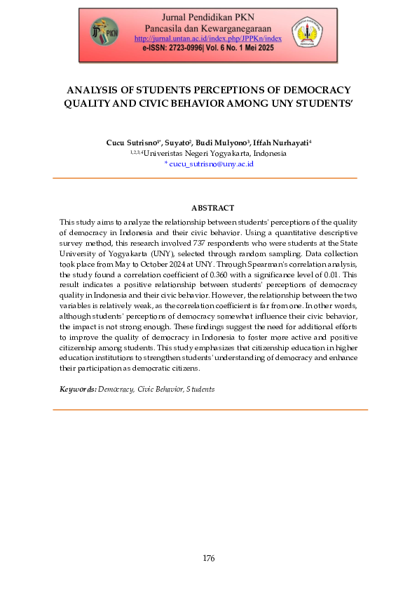 (PDF) ANALYSIS OF STUDENTS PERCEPTIONS OF DEMOCRACY QUALITY AND CIVIC ...