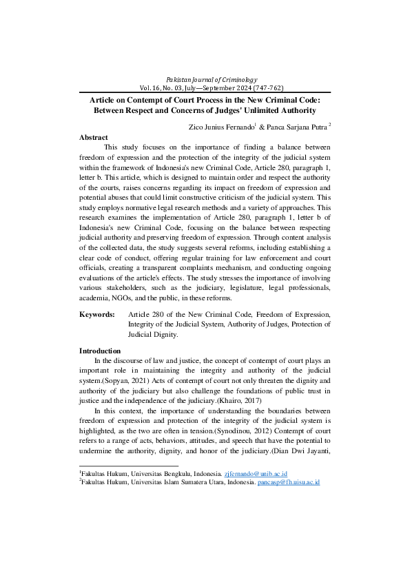 (PDF) Article on Contempt of Court Process in the New Criminal Code ...