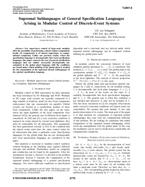 (PDF) Supremal Sublanguages of General Specification Languages Arising ...
