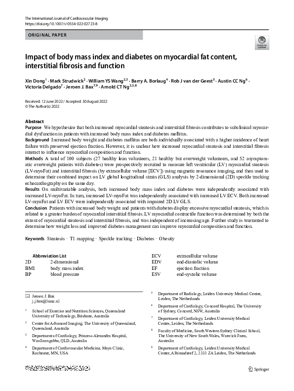 Pdf Impact Of Body Mass Index And Diabetes On Myocardial Fat Content