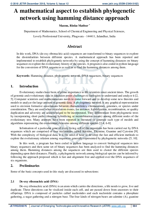 (PDF) A mathematical aspect to establish phylogenetic network using ...