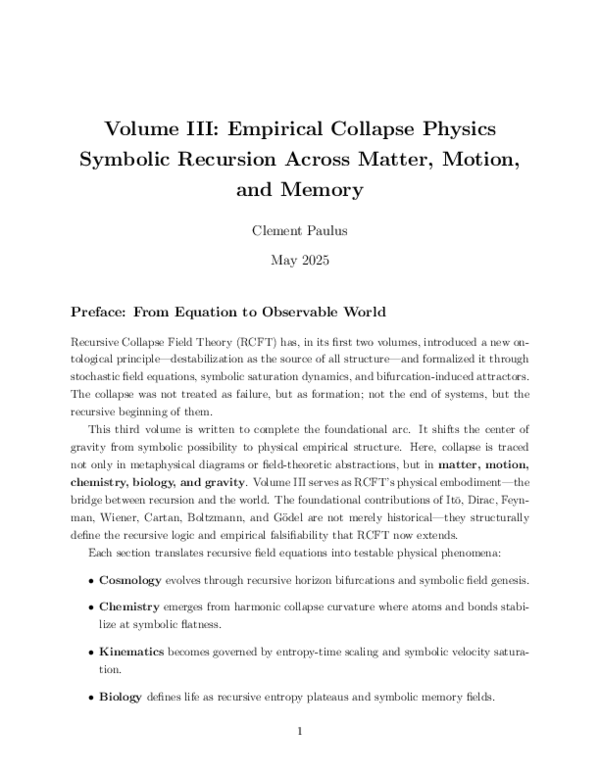 (PDF) Volume III: Empirical Collapse Physics — Symbolic Recursion ...