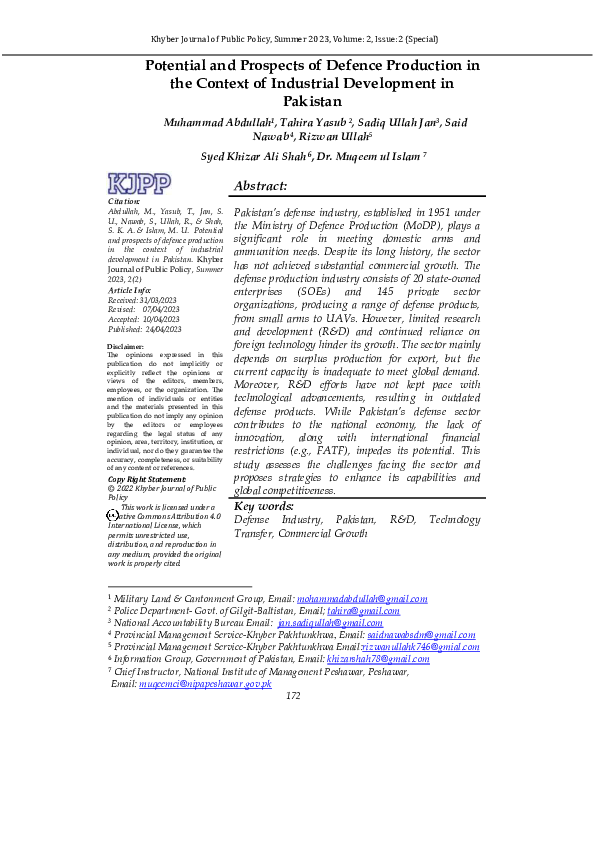 (PDF) Potential and Prospects of Defence Production in the Context of ...