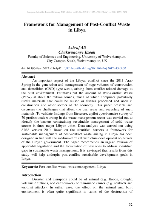 (PDF) Framework for Management of Post-Conflict Waste in Libya