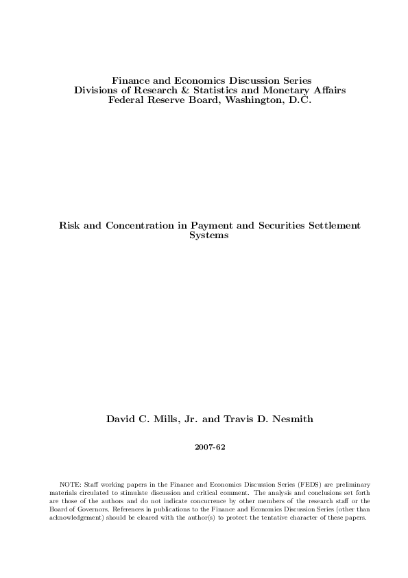 (PDF) Risk and concentration in payment and securities settlement systems