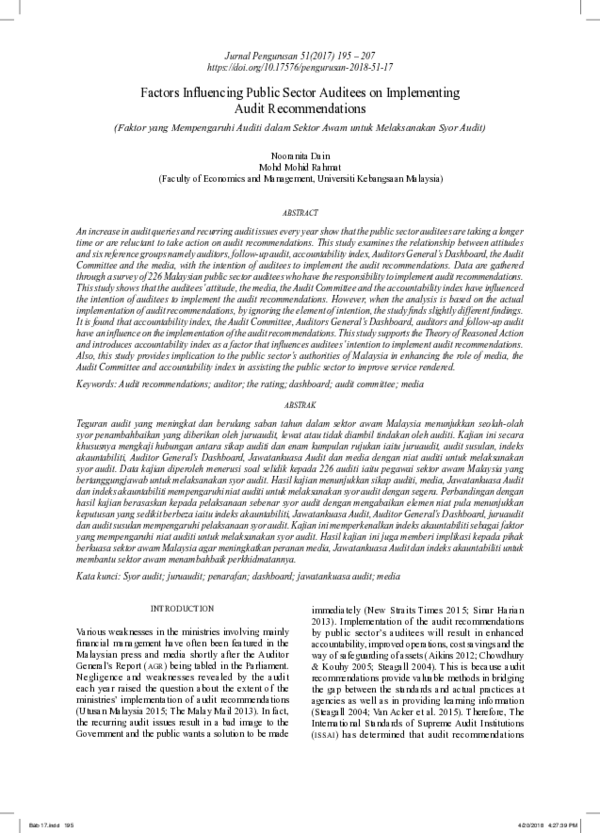 (PDF) Factors Influencing Public Sector Auditees on Implementing Audit ...