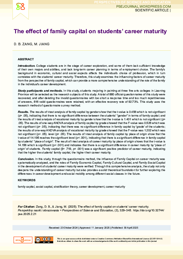(PDF) The effect of family capital on students’ career maturity