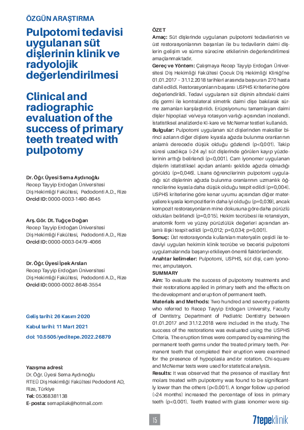 (PDF) Clinical and radiographic evaluation of the success of primary ...