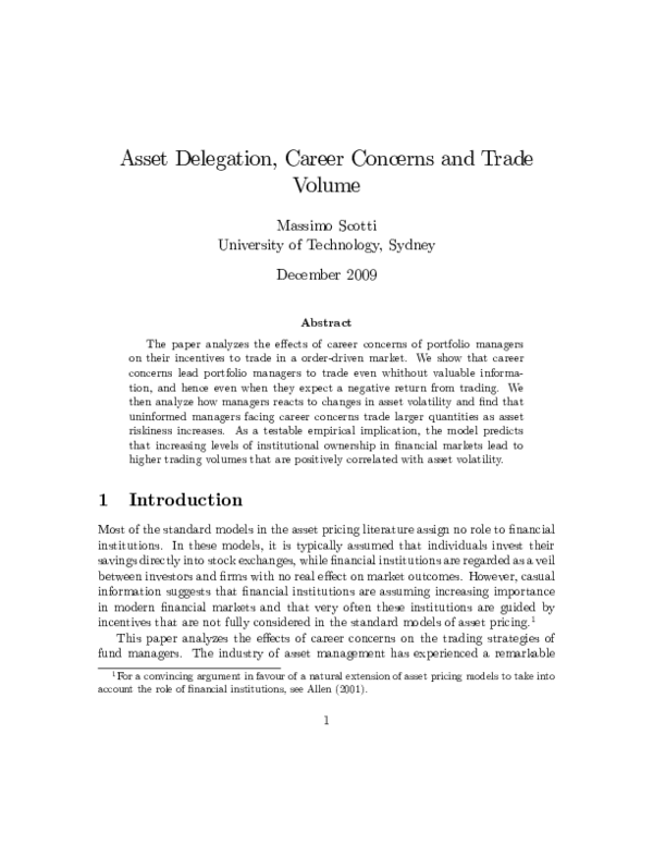First page of “Asset Delegation, Career Concerns and Trade Volume”