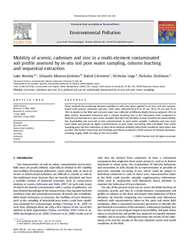(PDF) Mobility of arsenic, cadmium and zinc in a multi-element ...