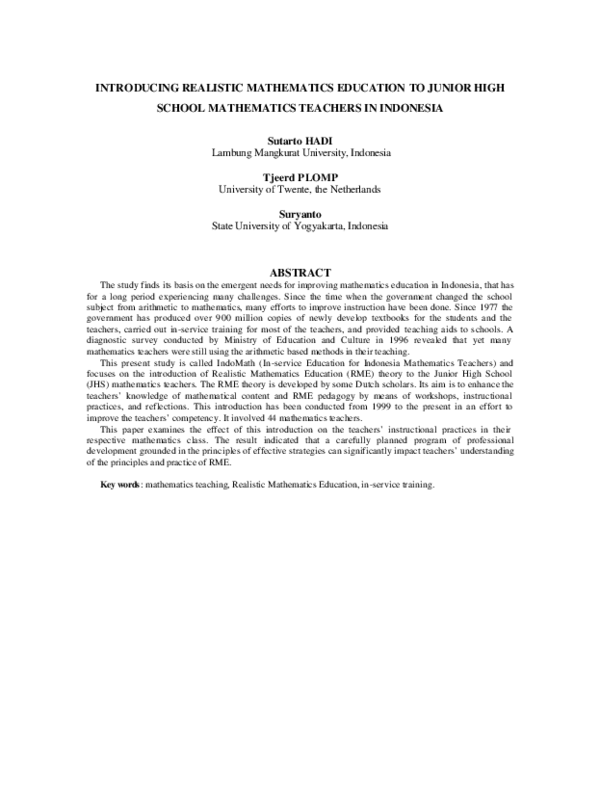 (PDF) Introducing realistic mathematics education to junior High School ...