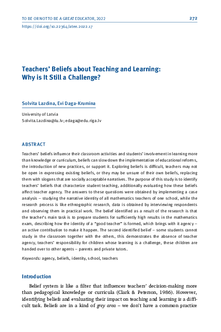(PDF) Teachers’ Beliefs about Teaching and Learning: Why is It Still a ...