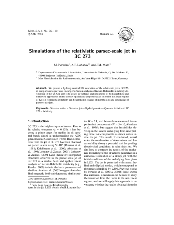(PDF) Simulations of the relativistic parsec-scale jet in 3C 273
