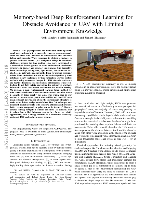 (PDF) Memory-based Deep Reinforcement Learning for Obstacle Avoidance ...