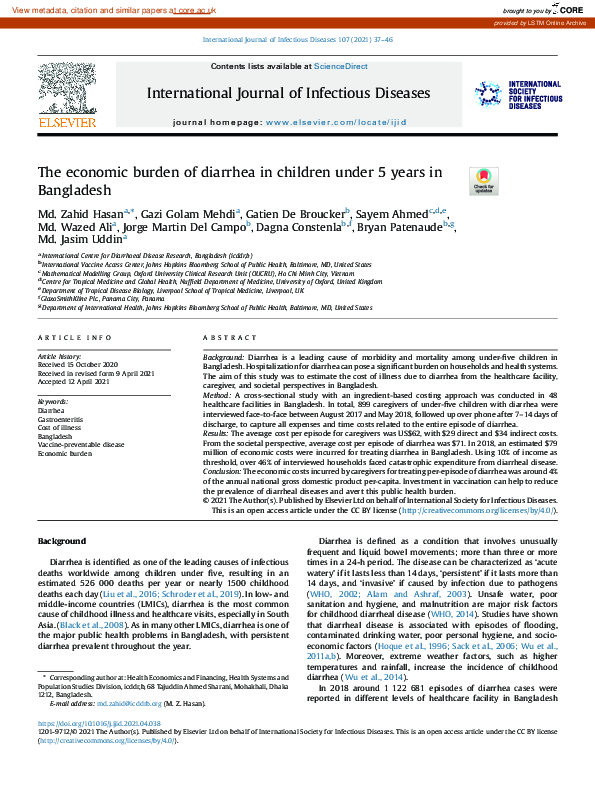 (PDF) The economic burden of diarrhea in children under 5 years in ...
