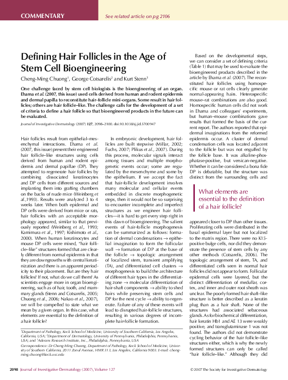 First page of “Defining Hair Follicles in the Age of Stem Cell Bioengineering”