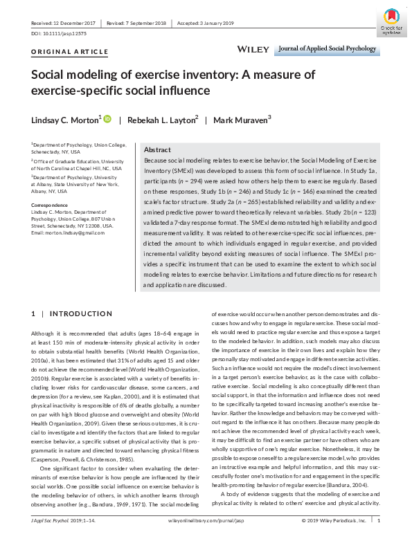 (PDF) Social modeling of exercise inventory: A measure of exercise ...