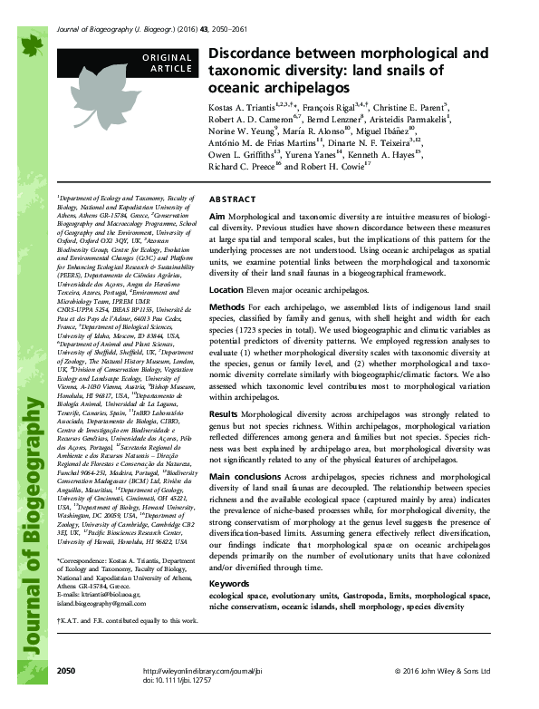 (PDF) Discordance between morphological and taxonomic diversity: land ...