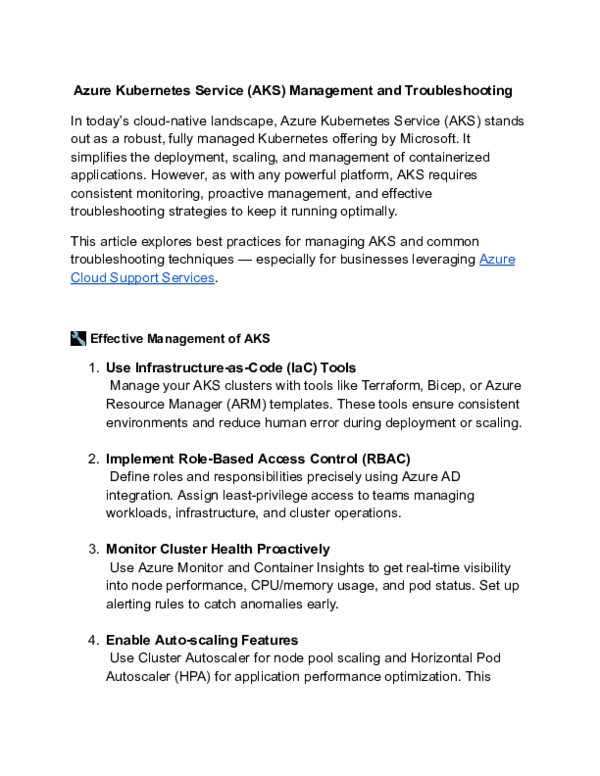 (PDF) Azure Kubernetes Service (AKS) Management and Troubleshooting