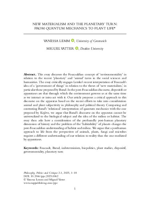 (PDF) NEW MATERIALISM AND THE PLANETARY TURN: FROM QUANTUM MECHANICS TO ...