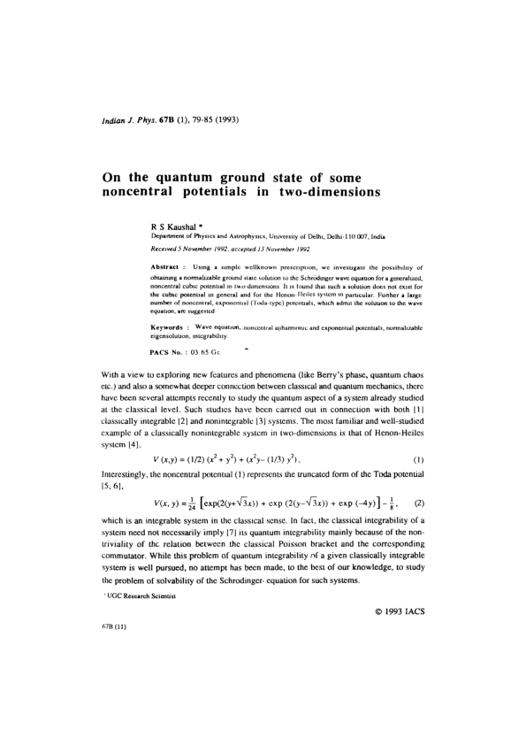 (PDF) On the Quantum Ground State of some Noncentral Potentials in two ...