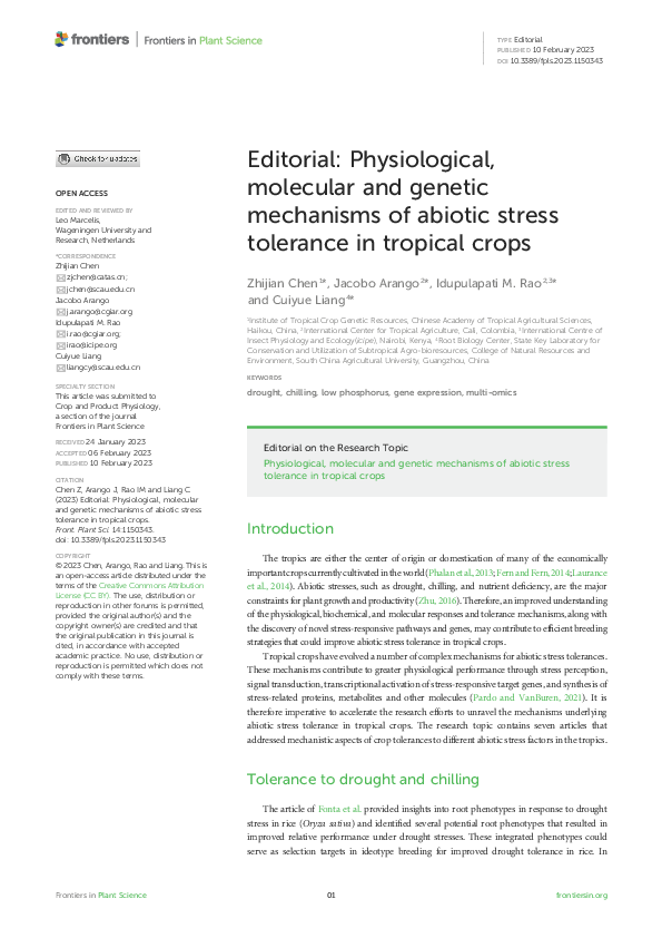 (PDF) Editorial: Physiological, molecular and genetic mechanisms of ...