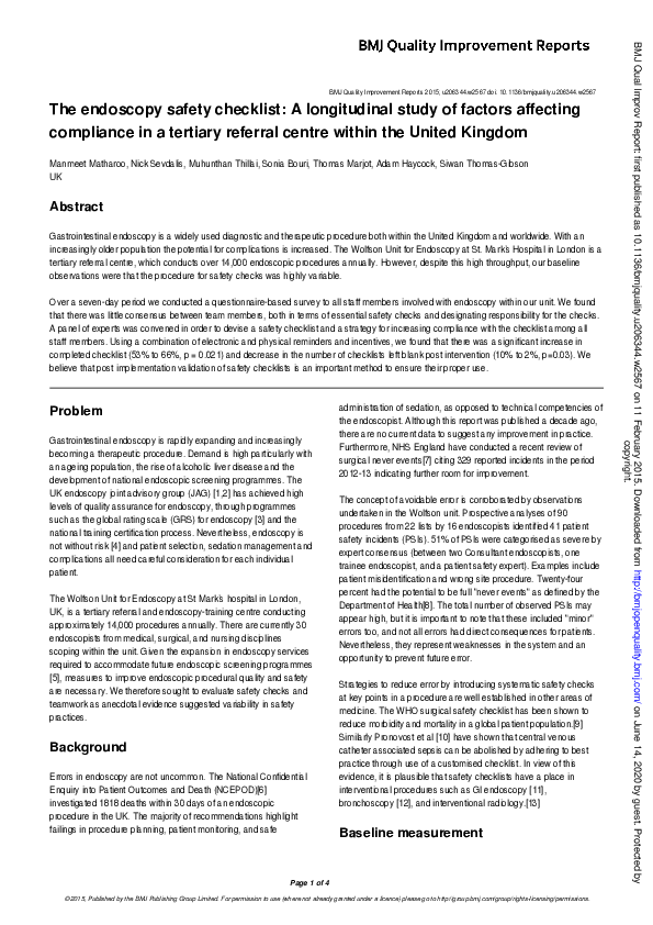 (PDF) The endoscopy safety checklist: A longitudinal study of factors ...