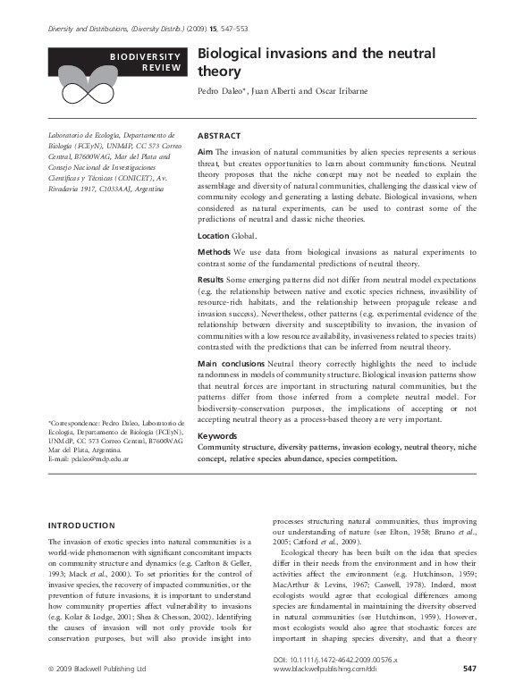 (PDF) Biological invasions and the neutral theory