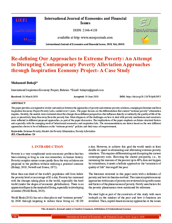 (PDF) Re-Defining Our Approaches to Extreme Poverty: An Attempt to ...