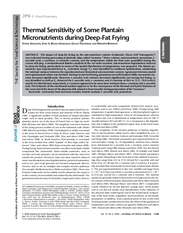 First page of “Thermal Sensitivity of Some Plantain Micronutrients during Deep-Fat Frying”