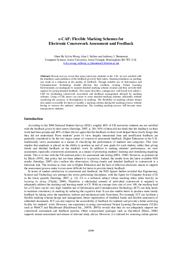 (PDF) e-CAF: flexible marking schemes for electronic coursework ...