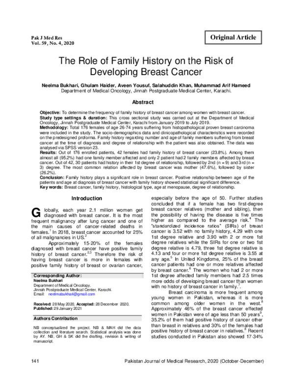(PDF) The Role of Family History on the Risk of Developing Breast Cancer