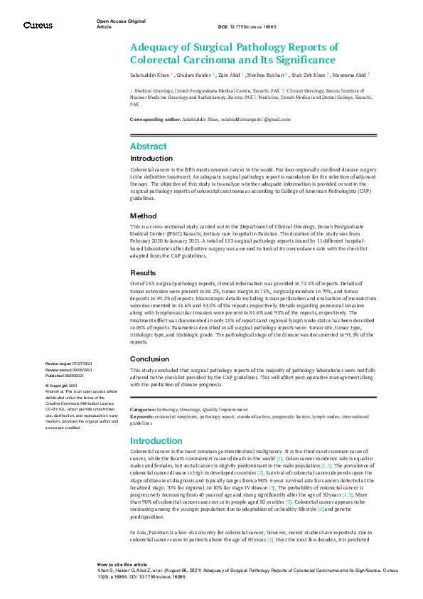 (PDF) Adequacy of Surgical Pathology Reports of Colorectal Carcinoma ...