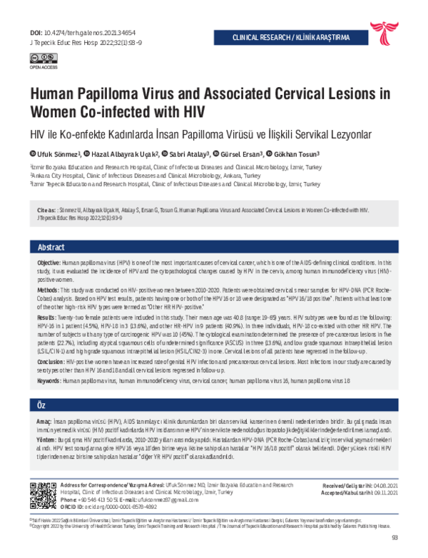 (PDF) Human Papilloma Virus and Associated Cervical Lesions in Women Co ...